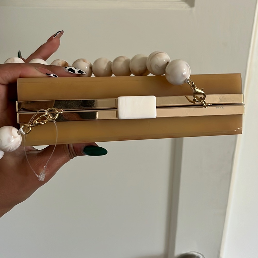 Zara hard plastic purse with large pearl style strap